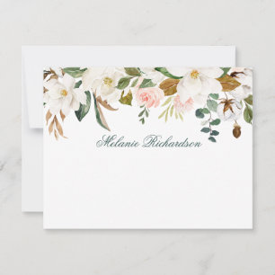 Tarjeta Pequeña Acuarela Magnolia Rosa Floral Verde Personalizado