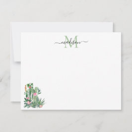 Tarjeta Pequeña Acuarela moderna Cactus Desierto Floral Monograma