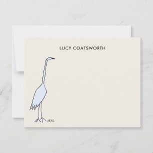 Tarjeta Pequeña Acuarela Monograma de Garza Azul Grande Observador
