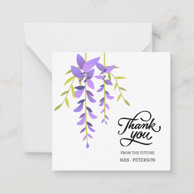Tarjeta Pequeña Acuarela Morado Floral Ducha De Novias Gracias (Anverso)