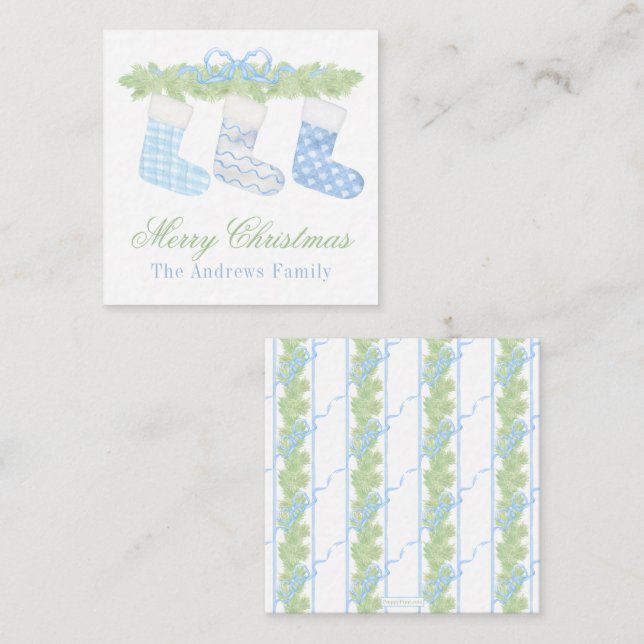 Tarjeta Pequeña Acuarela Navidades azules y blancos: regalo de acc (Anverso / Reverso)