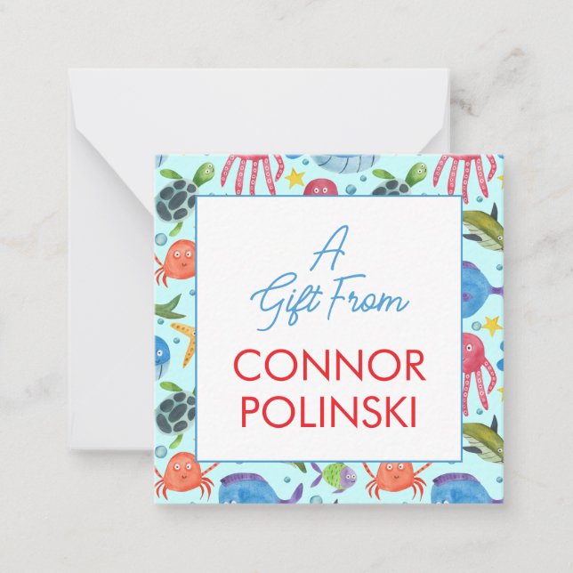 Tarjeta Pequeña Acuarela Ocean Life Un Regalo Del Gabinete De Niño (Anverso)