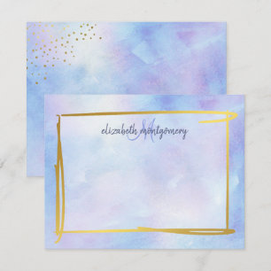 Tarjeta Pequeña Acuarela Ombre Azul Púrpura Oro Personalizado