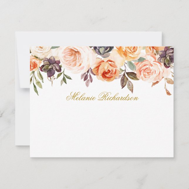 Tarjeta Pequeña Acuarela Oro Personalizado Floral Otoño (Anverso)