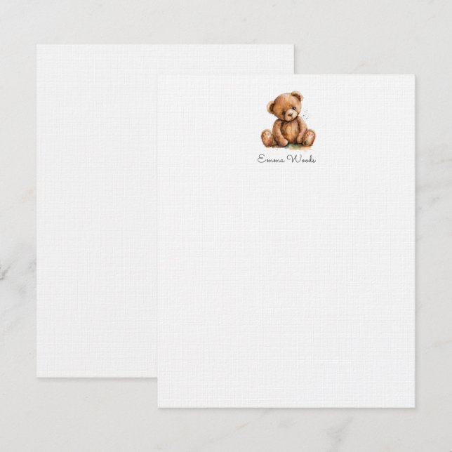 Tarjeta Pequeña Acuarela Oso de peluche personalizado (Anverso / Reverso)