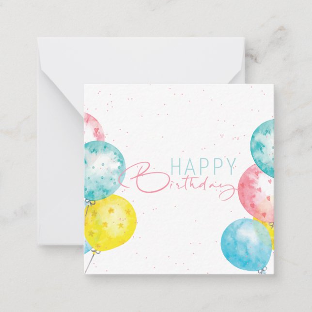 Tarjeta Pequeña Acuarela Pastel Feliz Cumpleaños Brillante Hermoso (Anverso)