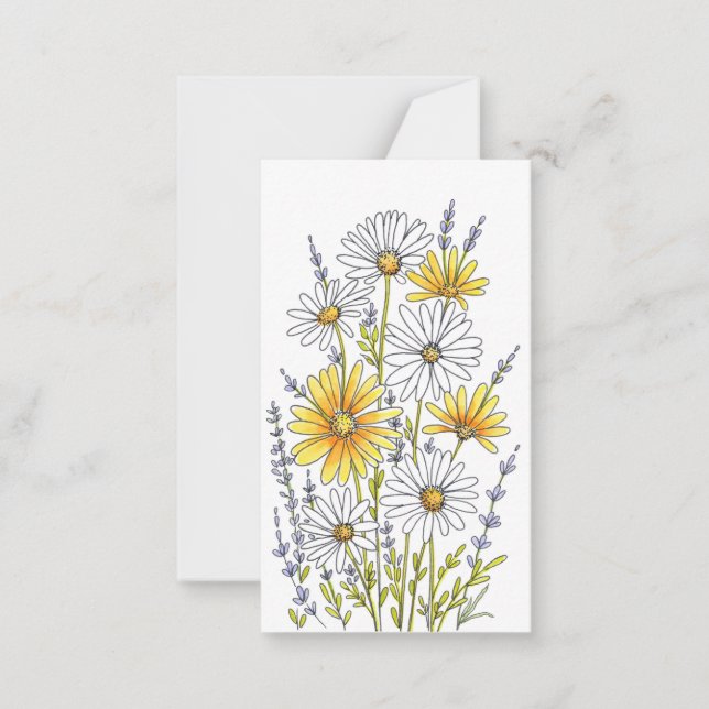 Tarjeta Pequeña Acuarela, Pen & Ink Daisy Floral Bouquet (Anverso)