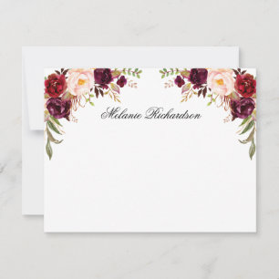 Tarjeta Pequeña Acuarela personalizada Burgundy Floral