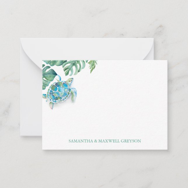 Tarjeta Pequeña Acuarela personalizada de tortuga marina (Anverso)