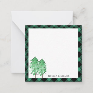 Tarjeta Pequeña Acuarela Pine Tree Green Buffalo Nombre de la plac