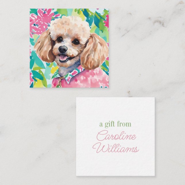 Tarjeta Pequeña Acuarela Preppy Palm Beach Poodle Dog (Anverso / Reverso)