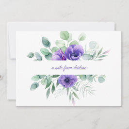 Tarjeta Pequeña Acuarela Púrpura Floral Anemones y Verdor