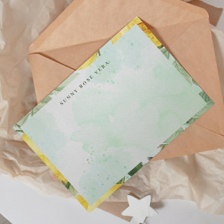 Tarjeta Pequeña Acuarela Rosa Amarilla Salpicadura Verde