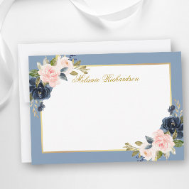 Tarjeta Pequeña Acuarela Rosa Floral Azul Polvoriento - Elija Tama