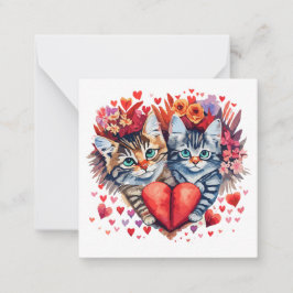 Tarjeta Pequeña Acuarela San Valentín gatos con amor