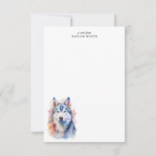 Tarjeta Pequeña Acuarela Siberian Husky Dog Personalizado Gracias