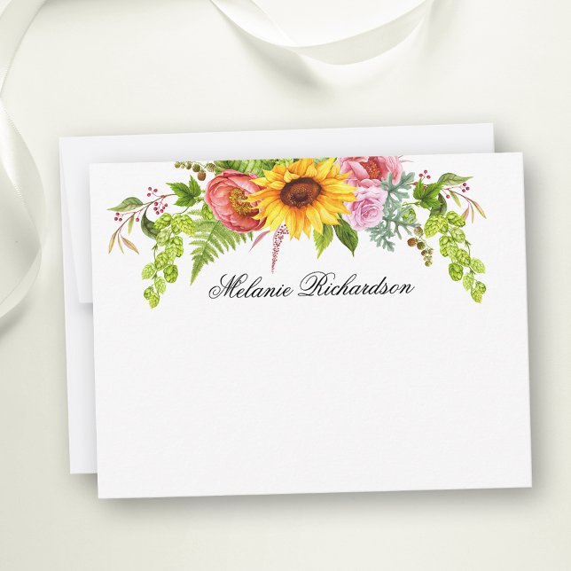 Tarjeta Pequeña Acuarela Sunflower Floral Verdor personalizado (Customize to change text color,  text style or to add more text to back of card.)