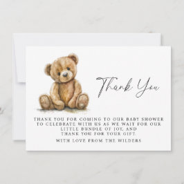 Tarjeta Pequeña Acuarela Teddy Bear Baby Shower Gracias