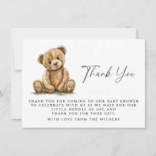 Tarjeta Pequeña Acuarela Teddy Bear Baby Shower Gracias