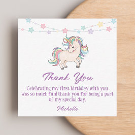 Tarjeta Pequeña acuarela unicornio gracias chica primer cumpleaños