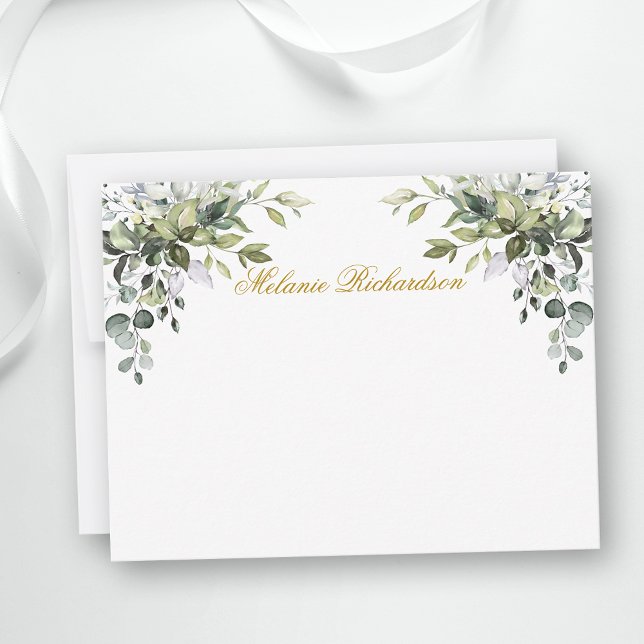 Tarjeta Pequeña Acuarela Verde Botánico Oro Personalizado (Customize to change text size, color, style or to add more text to front or back of card.)