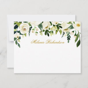 Tarjeta Pequeña Acuarela Verde Floral Blanco Dorado personalizado