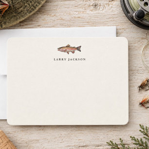Tarjeta Pequeña Acuarela vintage Trucha arcoíris Pesca plana