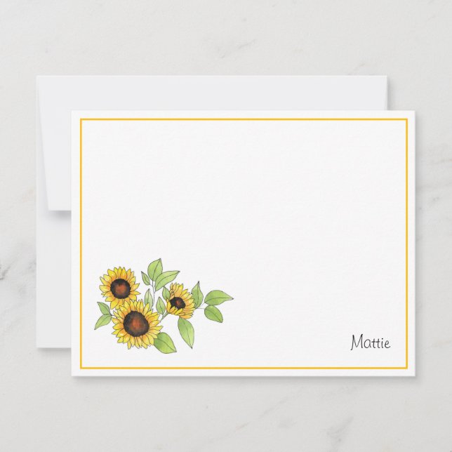 Tarjeta Pequeña Acuarela y girasoles de pluma (Anverso)