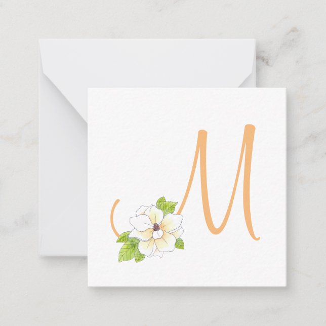 Tarjeta Pequeña Acuarela y pluma Magnolia Flower Monograma (Anverso)