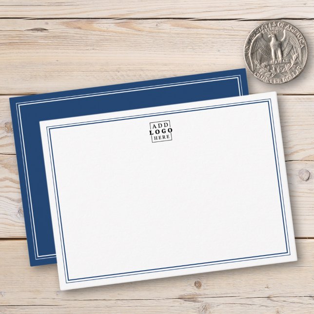 Tarjeta Pequeña Add Your Logo Blue Double Border Business (Subido por el creador)