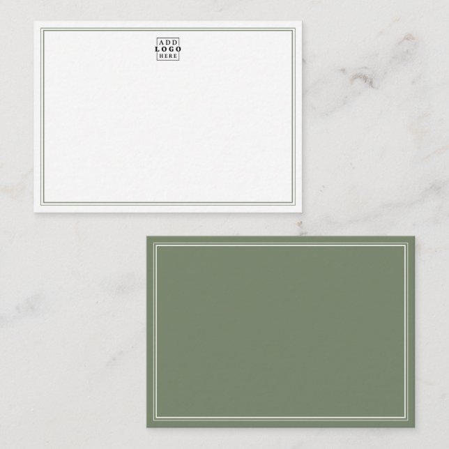 Tarjeta Pequeña Add Your Logo Double Border Sage Green Business   (Anverso / Reverso)