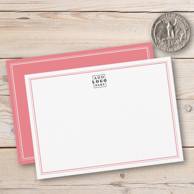 Tarjeta Pequeña Add Your Logo Pink Double Border Business (Subido por el creador)