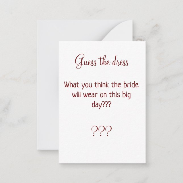 Tarjeta Pequeña adivinen el juego de la novia vestido (Anverso)