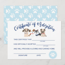 Tarjeta Pequeña Adoptar un certificado de cumpleaños de cachorro d