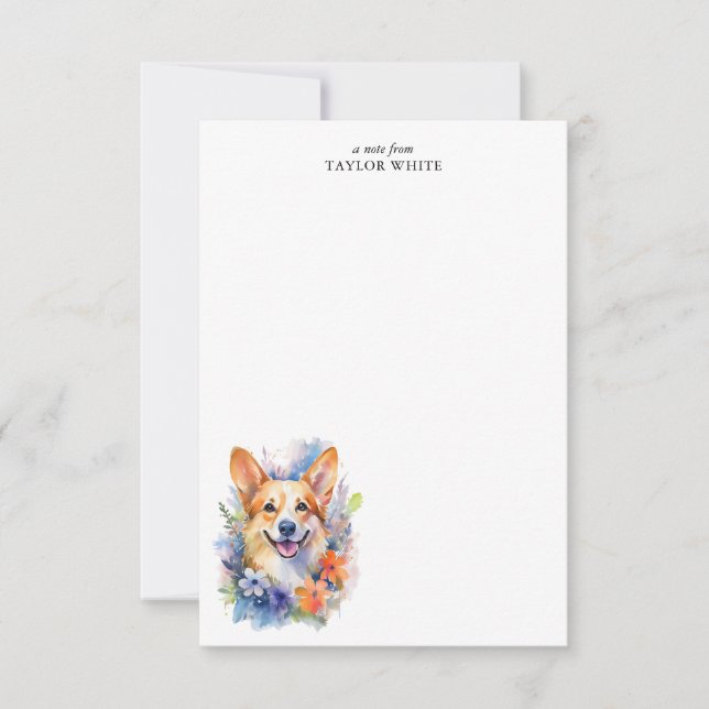 Tarjeta Pequeña Adorable Acuarela Corgi Personalizado Gracias (Anverso)