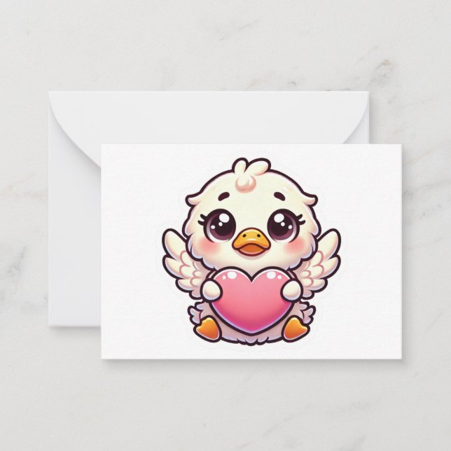 Tarjeta Pequeña Adorable Duckling alado con corazón de amor (Anverso)