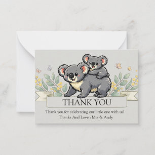 Tarjeta Pequeña Adorable Koala Mamá y Joey Gracias