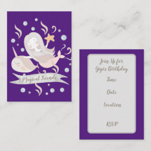 Tarjeta Pequeña Adorable Narval y Sirena Pasteles Personalizados