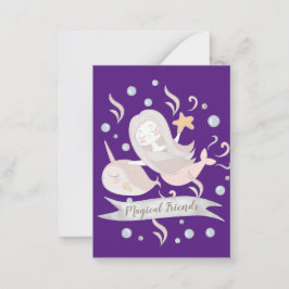 Tarjeta Pequeña Adorable Narval y Sirena Pasteles Personalizados