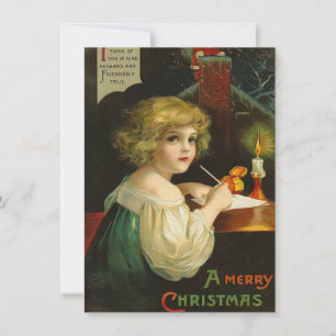 Tarjeta Pequeña Adorable Navidad niña victoriana vintage