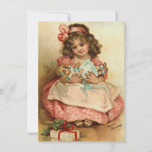 Tarjeta Pequeña Adorable niña victoriana Vintage Navidad