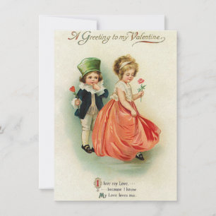 Tarjeta Pequeña Adorable Pareja Vintage San Valentín Niño Niña