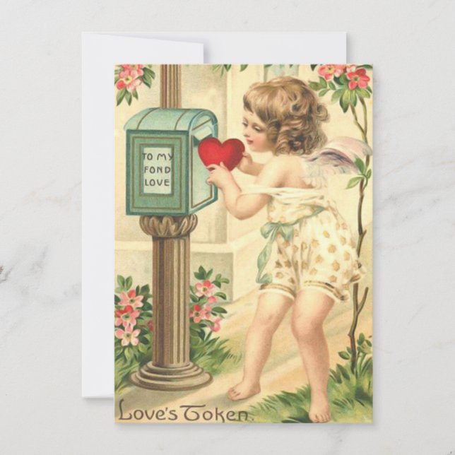 Tarjeta Pequeña Adorable Vintage Valentine Cupid Cherub (Anverso)