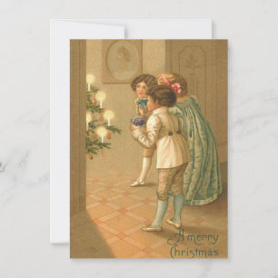 Tarjeta Pequeña Adorables niños victorianos Navidad vintage