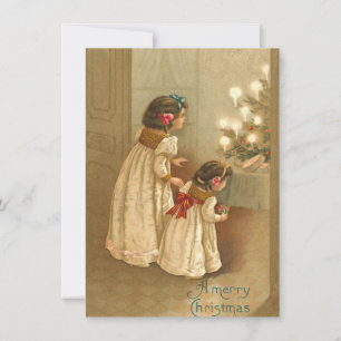 Tarjeta Pequeña Adorables niños victorianos vintage Navidad
