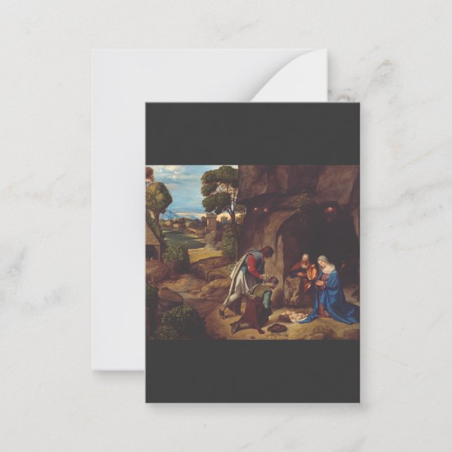 Tarjeta Pequeña Adoración de los pastores por Giorgione (Anverso)