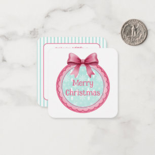Tarjeta Pequeña Adorno de Navidad Rosa y Acuático