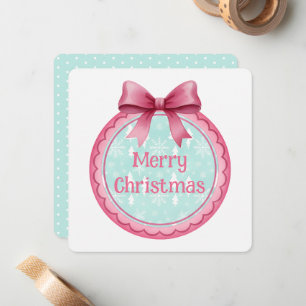 Tarjeta Pequeña Adorno de Navidad Rosa y Acuático