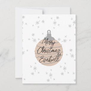 Tarjeta Pequeña Adorno rosa lindo monograma de Navidad blanco gris