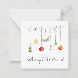 Tarjeta Pequeña Adornos de Navidad en una cuerda